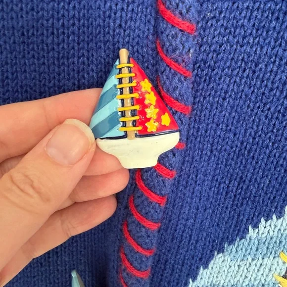 Quacker Factory Blue Knit Top with Red Stitching - Picture 8 of 8